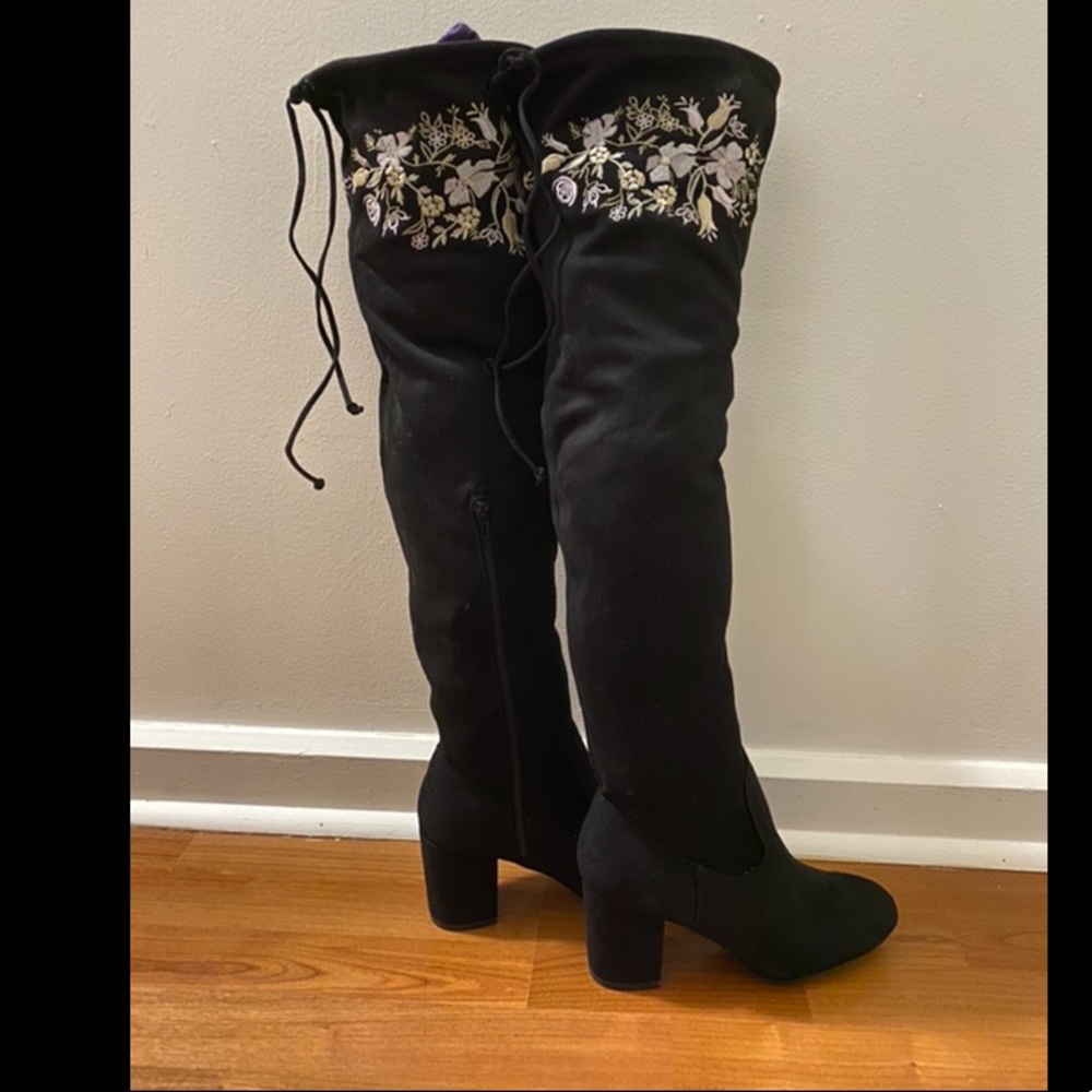 Over the knee suede heeled boots